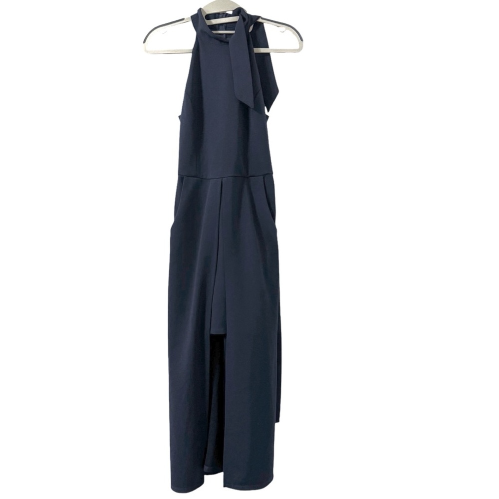 Emerald Sundae Juniors Halter Neck High Slit Overskirt Dress Gown Size 5 Blue‎